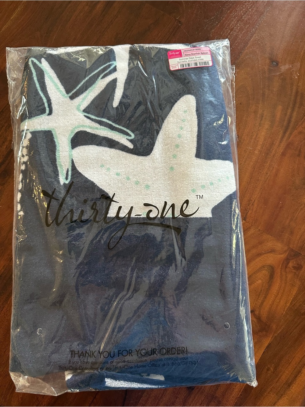 thirty-one Navy Beach Towel with White and Mint Starfish